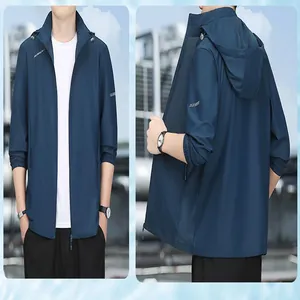 Detailed view of the navy blue ice silk breathable sun protection jacket for men outdoors
