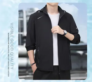 Premium men's ice silk sun protection jacket with hood in black for outdoor summer use