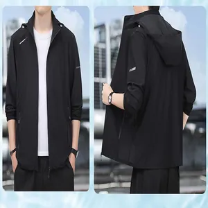 Front and back view of men's black ice silk UV protection jacket for outdoor fishing