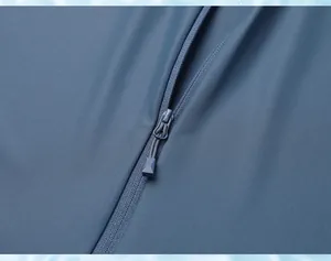 Macro view showing the high-quality zipper and ice silk texture of men's sun protection jacket