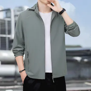Men Ice Silk Sun Protection Jacket Breathable Quick Dry Hooded Outdoor Fishing Skin Coat Summer Sporty Top Outerwear