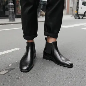 Stivali Chelsea da uomo in pelle nera stile business casual da strada