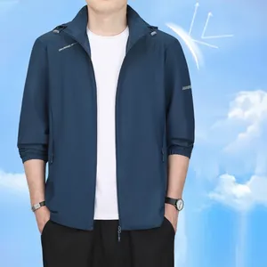 Men's ice silk sun protection jacket in navy blue with UV protection and breathable fabric