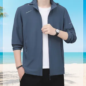 Men's lightweight blue ice silk sun protection jacket for outdoor fishing and UV protection