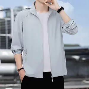 Men's ice silk sun protection jacket in light grey for outdoor summer fishing and sports