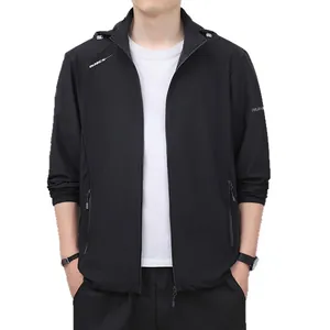 Lightweight men's black ice silk sun protection jacket with hood for summer fishing