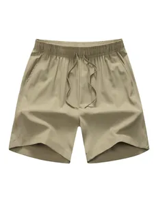Men's khaki quick-dry shorts with elastic drawstring waist for outdoor sports