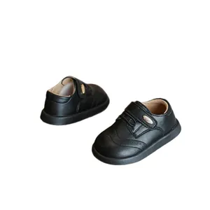 Scarpe classiche in pelle nera per bambini stile britannico con suola morbida e sicura
