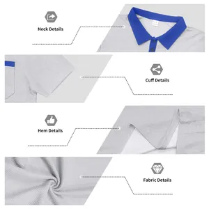 Detail view showing waffle texture, collar, and hem of men's contrast polo shirt