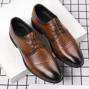 Scarpe eleganti Oxford in pelle marrone traspirante da uomo per affari formali