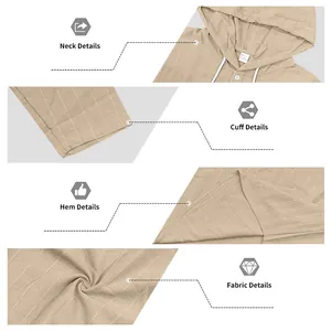 Vue détaillée d'une chemise rayée en lin pour homme montrant le col, le poignet et le tissu