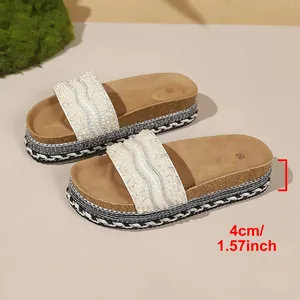Dames plateau slippers met parels en strass steentjes, modieuze muiltjes, 4 cm hak