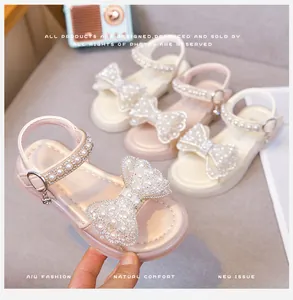 Elegante Prinzessinnen-Sandalen für Mädchen mit Perlen-Schleife und Strass-Details