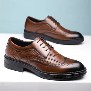 Men's British style Brogue leather shoes with hollow-out design for summer formal wear