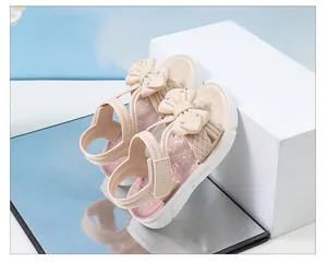 Sandalias de niña con suela blanda y lazo lindo para playa de verano y escuela