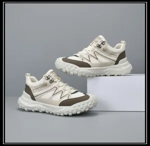 Macro view of men's breathable outdoor hiking shoes with rugged non-slip rubber soles