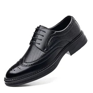 Classic black men's brogue shoes with hollow-out design for summer business style