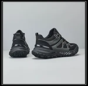 Side and back view of men's black hiking shoes with rugged anti-slip rubber soles