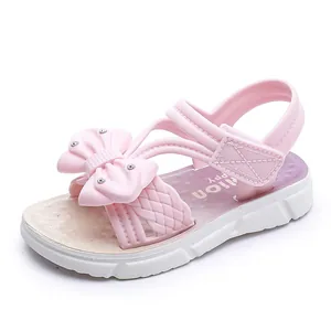 Lindas sandalias rosas para niñas con lazo y suela suave antideslizante para verano
