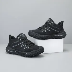 All-black outdoor hiking sneakers with durable non-slip soles and breathable mesh