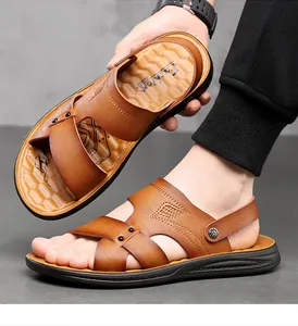 Herren-Sandalen aus braunem Leder mit rutschfester Sohle und atmungsaktivem Design