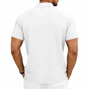 Back view of men's white casual knit texture short sleeve golf polo shirt for summer