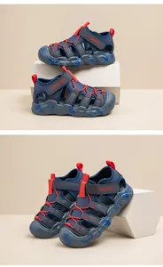 Durable navy blue kids closed-toe outdoor water sandals with non-slip camouflage soles