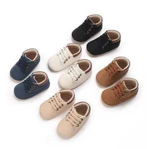 Multiple colors of soft sole PU leather high-top lace-up infant walking shoes