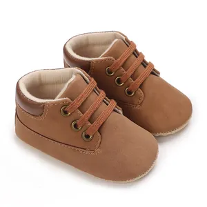 Comfortable brown suede baby walking shoes for infants with soft soles and lace-up style