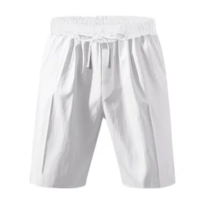 Vista detallada de pantalones cortos casuales de lino blanco con cintura elástica