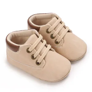 Beige soft-soled infant pre-walker shoes for baby boys aged 0-1 year