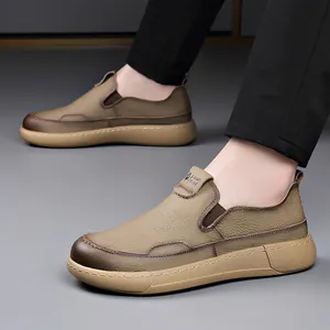 Mocassins décontractés en cuir véritable pour hommes avec semelles souples et plateformes