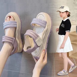 Mädchen Strass Prinzessin Sandalen Kinder Sommer Weiche Sohle Römische Strandschuhe Klettverschluss Lila Beige Sandalen