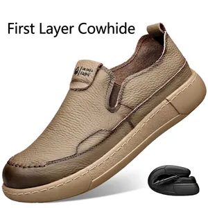 Mocassins en cuir marron pour hommes avec semelle épaisse souple et texturée