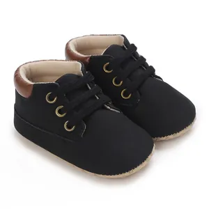 Soft and breathable matte black baby boy walking shoes for 0-1 year old toddlers