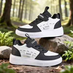 Classic Kids White Sneakers Fleece Lined Boys Girls Casual Board Shoes Students School Sports Sneakers Hook Loop Shoes