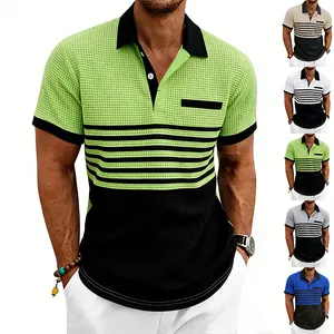 Polo pour hommes en maille gaufrée à rayures avec plusieurs variantes de couleurs