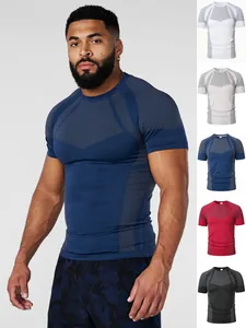Men Compression T-Shirt Quick Dry Sporty Short Sleeve Top With Honeycomb Pattern For Fitness Jogging Casual Gym Clothing