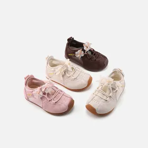 Stylish toddler girls' mesh sneakers with elegant bow and pearl details for ages 2-6