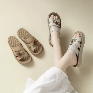 Sandalias de plataforma modernas para mujer con diseño floral, cómodas y antideslizantes