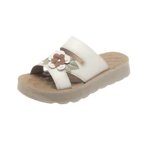 Elegantes sandalias de plataforma para mujer con flor de cuero decorativa