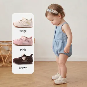 Breathable children's shoes with floral bow detail and soft sole in multiple colors