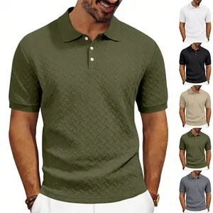 Men's slim fit short sleeve polo shirt featuring a unique jacquard textured pattern.