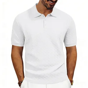 Macro shot showing the intricate white jacquard texture and polo shirt collar detail.