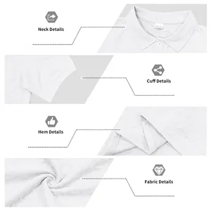 Close-up showing the neck, cuff, hem and textured jacquard fabric of the polo shirt.