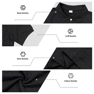 Close-up of textured jacquard fabric and construction details for men's polo shirt