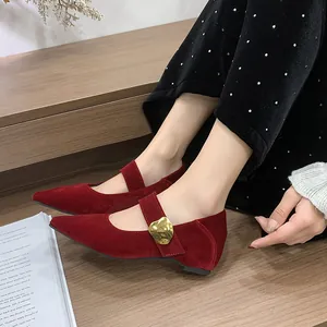 Französischer Stil Damen Spitze Mary Jane Schuhe Fairy Style Innen Höhenvergrößerung Wildlederimitat Herz Schnalle Pumps