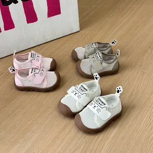 Chaussures de Marche pour Bébé en Maille Respirante Avec Semelle Souple et Antidérapante Motif de Chat Mignon Velcro pour Enfants