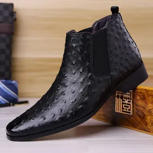 Bottines Chelsea Homme Motif Autruche Bout Carré Mode Décontracté Cuir PU Bottines Sans Lacets Grandes Tailles Business Fête Bureau
