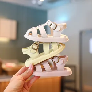 Antislip babysandalen met zachte zool in gebroken wit, geel en roze voor peuters